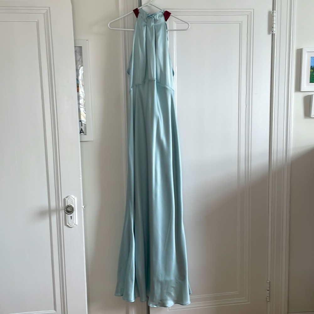 Saloni Size 6 Hammered Satin Maxi Dress with Velvet Tie